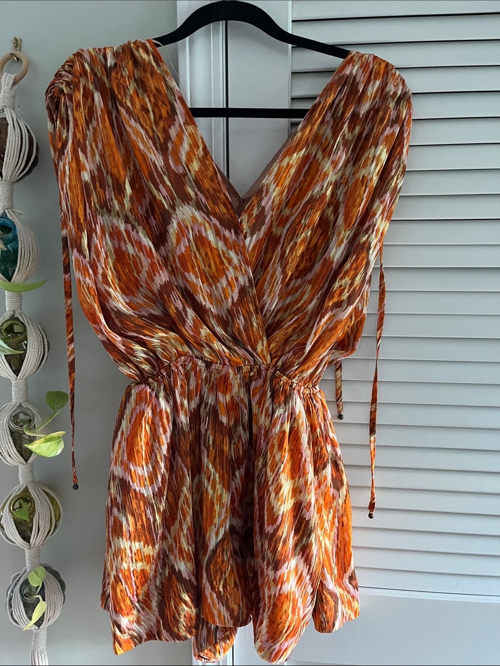 Vici Orange Multi-Patterned V-Neck Romper